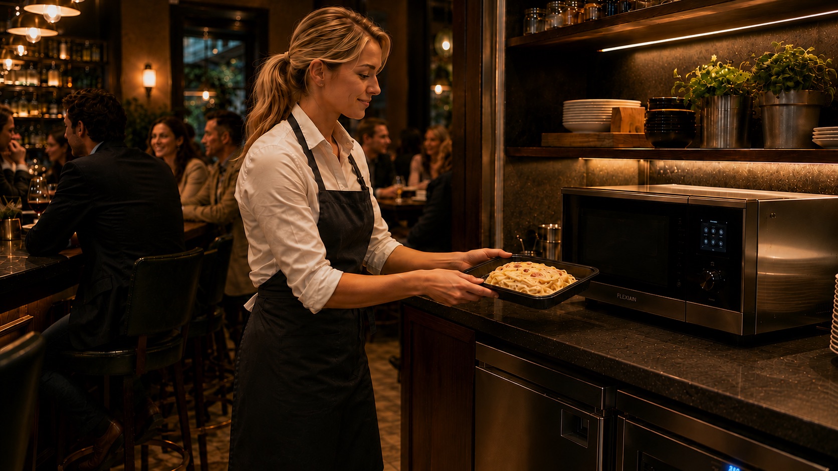 A server starts a recognized program on the Flexian smart oven.